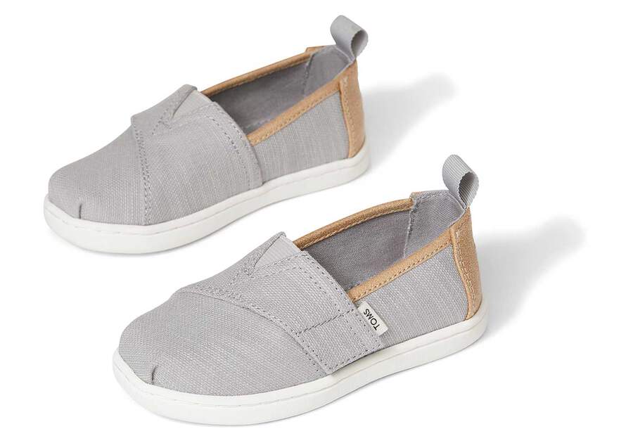 kids tiny grey woven alpargata slip on shoe | TOMS