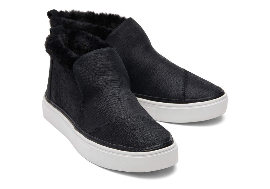 Paxton Slip On Black Leather Faux Fur | TOMS
