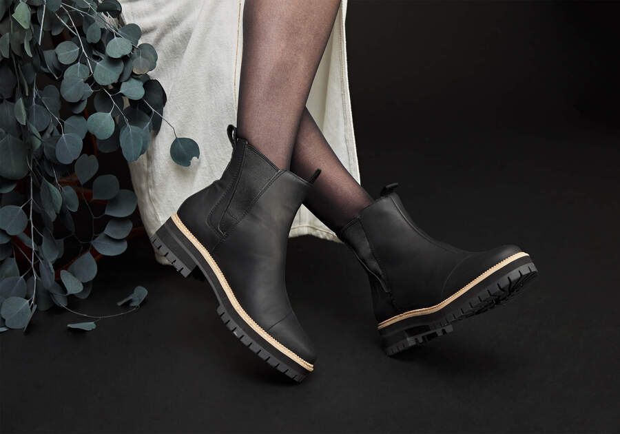 Dakota Boot Black Water Resistant Leather Ortholite | TOMS